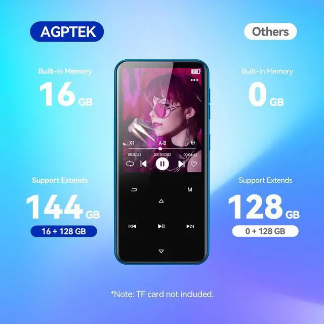 Alt view image 6 of 7 - 16GB MP3 Player with Bluetooth, M3 2.4'' Player with Speaker