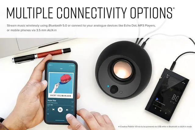 Alt view image 5 of 6 - Pebble V3 Minimalistic 2.0 USB-C Desktop Speakers with USB Audio, Clear Dialog Enhancement, Bluetooth 5.0, 8W RMS with 16W Peak Power, USB-A Converter Included (White)