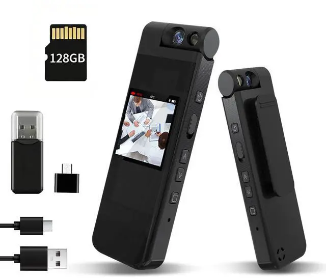 Main image of 128GB Mini Body Camera with 180° Rotating Lens, 1080P HD Mini Body Cameras with Audio and Video Recording, Loop Record, 8 Hours Continuous Recording Camcorder for Security, Work, Travel