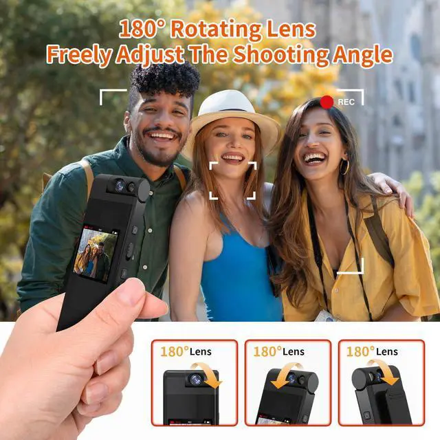 Alt view image 7 of 7 - 128GB Mini Body Camera with 180° Rotating Lens, 1080P HD Mini Body Cameras with Audio and Video Recording, Loop Record, 8 Hours Continuous Recording Camcorder for Security, Work, Travel