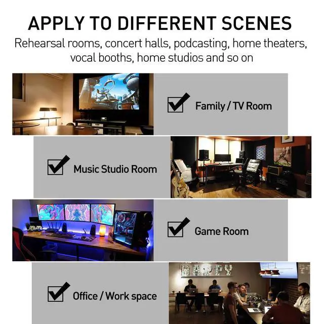 Alt view image 5 of 6 - 52 Pack Acoustic Foam Panels 1" x 12" x 12" Sound Proof Foam Panles Soundproofing Noise Cancelling Wedge Panels for Home Office Recoding Studio with 300PCS Double-Side Adhesive