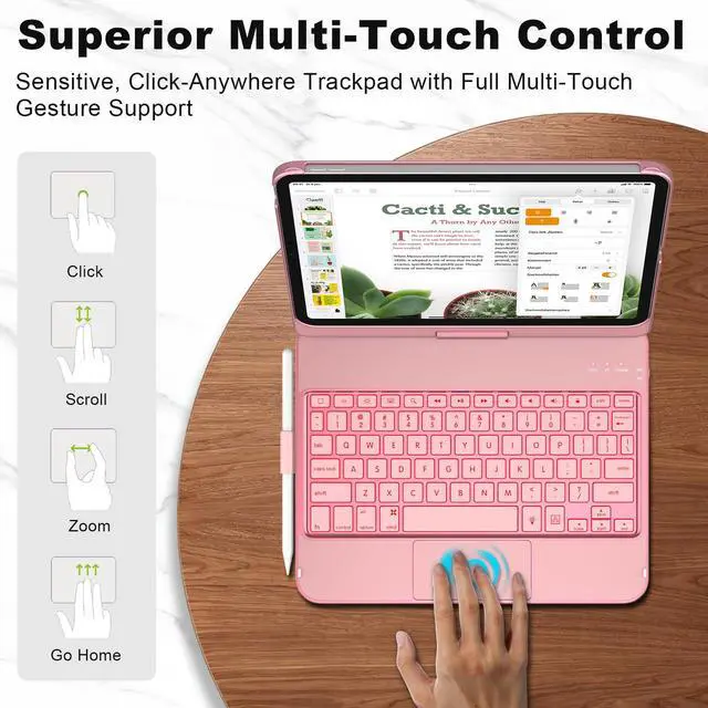 Alt view image 3 of 7 - Keyboard Case for iPad Pro 11-inch (M5/2025, M4/2024) with 7-Color Backlight, 360 Swivel Protective Case with Pencil Holder, Multi-Touch Trackpad, Rose Gold