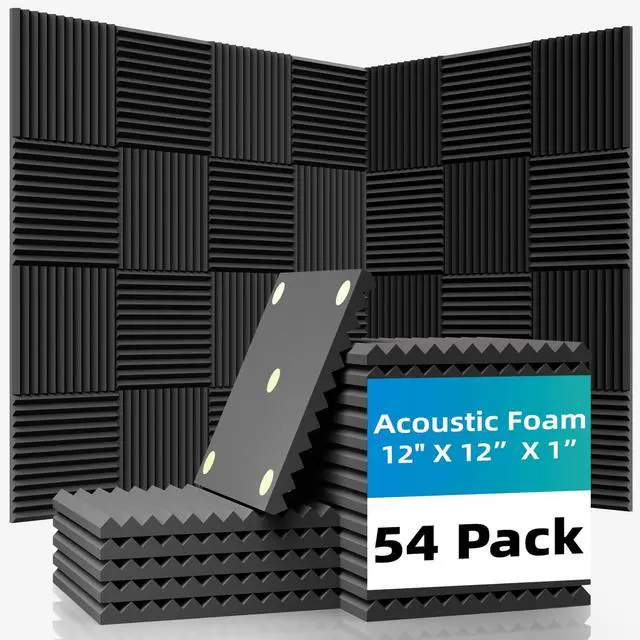 Main image of 54 Pack Sound Proof Foam Panels |12"×12"×1" Quick-Recovery Soundproof Wall Panels | High Density Sound Dampening Panels for Home Studio |With Adhesive Stickers 270PCS