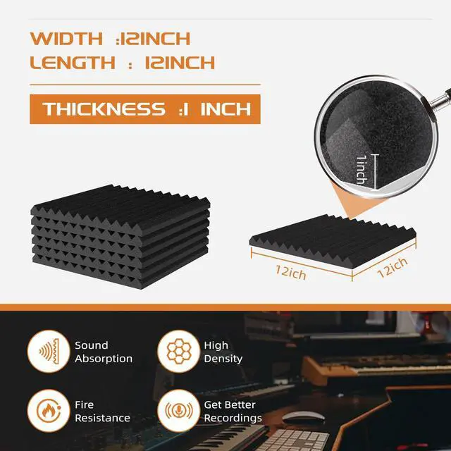 Alt view image 3 of 6 - 54 Pack Sound Proof Foam Panels |12"×12"×1" Quick-Recovery Soundproof Wall Panels | High Density Sound Dampening Panels for Home Studio |With Adhesive Stickers 270PCS