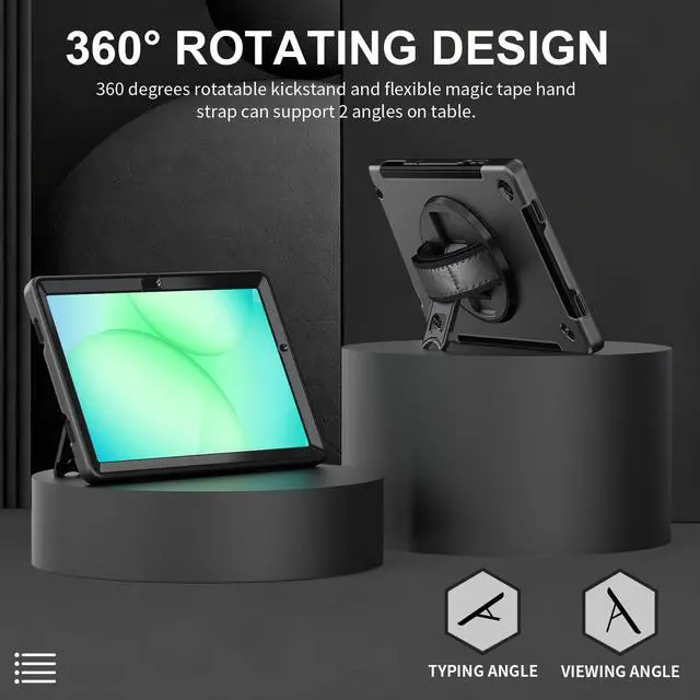 Alt view image 6 of 7 - Protective Case for Galaxy Tab A11 Plus 11-inch 2025 with Screen Protector, Shockproof Rugged Case for Samsung Tab A11+ with 360°Rotating Kickstand/Hand Strap/Shoulder Belt