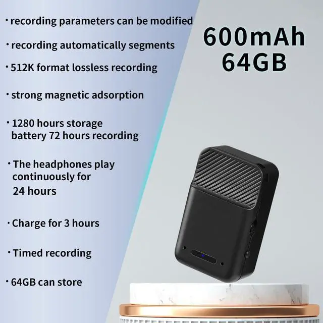 Alt view image 2 of 6 - Mini Voice Recorder,64GB Magnetic Voice Activated Recorder with AI Noise Cancellation,72H Battery Life, USB-C Portable Recording Device for Car,Lectures,Meetings,Interviews (2025 Upgrade)