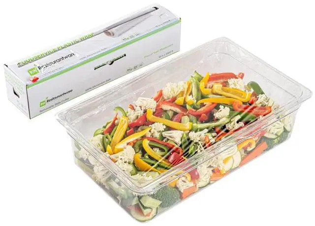 Main image of RW Base 18 Inch x 2000 Feet Cling Wrap 1 Roll Microwavable Cling Film - With Removable Slide-Cutter Clear Plastic Food Wrapping Film Securely Seal And Keep Food Fresh