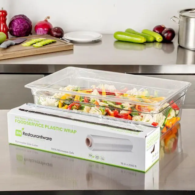 Alt view image 3 of 7 - RW Base 18 Inch x 2000 Feet Cling Wrap 1 Roll Microwavable Cling Film - With Removable Slide-Cutter Clear Plastic Food Wrapping Film Securely Seal And Keep Food Fresh