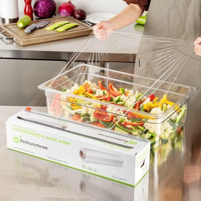 Alt view image 5 of 7 - RW Base 18 Inch x 2000 Feet Cling Wrap 1 Roll Microwavable Cling Film - With Removable Slide-Cutter Clear Plastic Food Wrapping Film Securely Seal And Keep Food Fresh