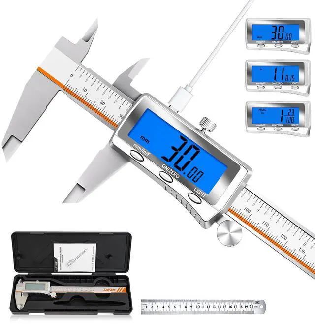 Main image of Digital Caliper 6 Inch, Rechargeable Electronic Calipers with Large Backlit LCD, ±0.001"/0.02mm Precision Stainless Steel Measuring Tool, Inch MM Fraction Conversion for 3D Printing, Woodworking & DIY