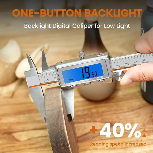 Alt view image 3 of 7 - Digital Caliper 6 Inch, Rechargeable Electronic Calipers with Large Backlit LCD, ±0.001"/0.02mm Precision Stainless Steel Measuring Tool, Inch MM Fraction Conversion for 3D Printing, Woodworking & DIY