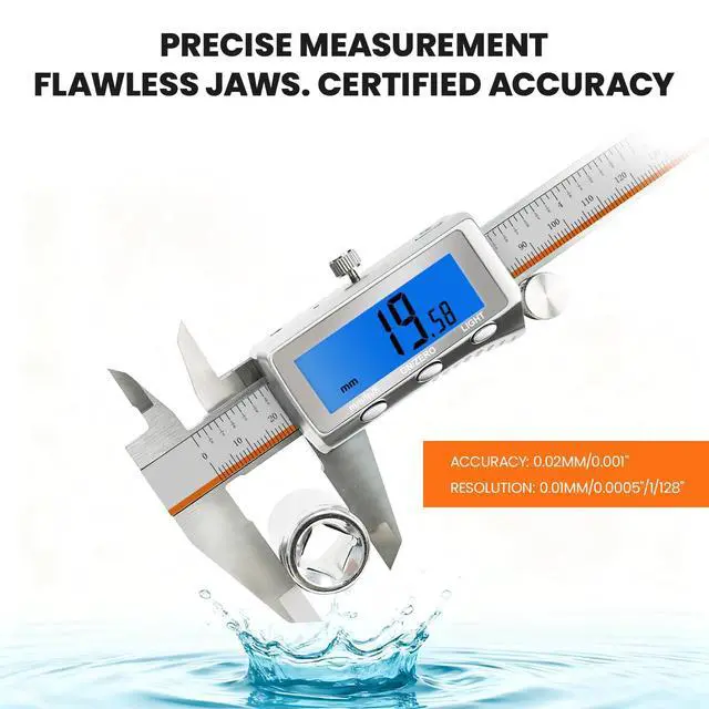 Alt view image 4 of 7 - Digital Caliper 6 Inch, Rechargeable Electronic Calipers with Large Backlit LCD, ±0.001"/0.02mm Precision Stainless Steel Measuring Tool, Inch MM Fraction Conversion for 3D Printing, Woodworking & DIY