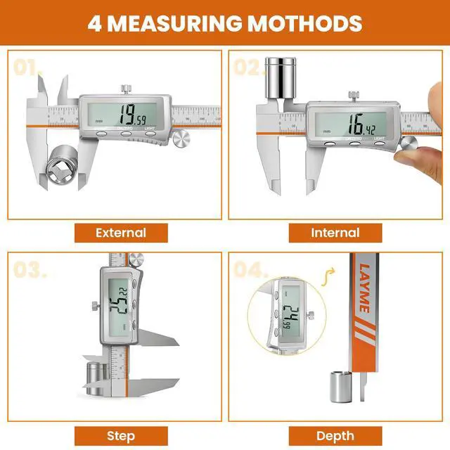 Alt view image 6 of 7 - Digital Caliper 6 Inch, Rechargeable Electronic Calipers with Large Backlit LCD, ±0.001"/0.02mm Precision Stainless Steel Measuring Tool, Inch MM Fraction Conversion for 3D Printing, Woodworking & DIY