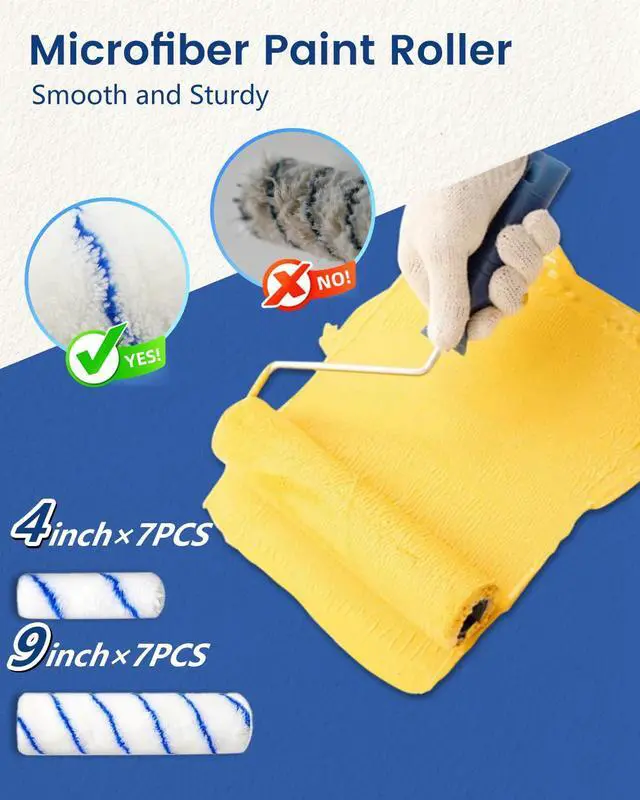 Alt view image 3 of 7 - 32PCS Paint Roller Kit with Extension Pole - 2 to 4 FT Pole, 4 inch 9 inch Paint Rollers, Paint Brushes for Walls, Painters Tape & Drop Cloth, Microfiber Roller Covers for Professional Painting