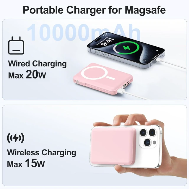 Alt view image 2 of 7 - for Magsafe Power Bank, 10000mAh Magnetic Power Bank with USB-C Cable and PD 20W USB C Fast Charging LED Display, Wireless Portable Charger for iPhone 17/16/15/14/13/12/Pro/Pro Max