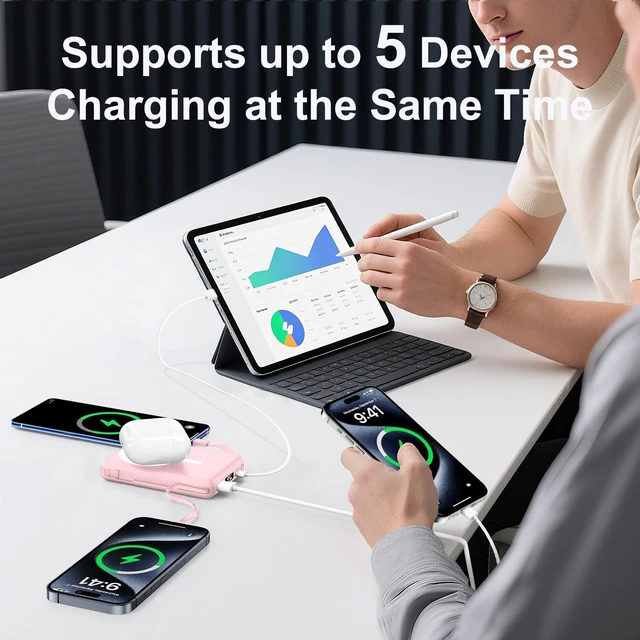 Alt view image 4 of 7 - for Magsafe Power Bank, 10000mAh Magnetic Power Bank with USB-C Cable and PD 20W USB C Fast Charging LED Display, Wireless Portable Charger for iPhone 17/16/15/14/13/12/Pro/Pro Max