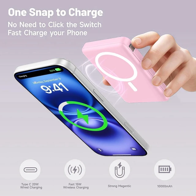 Alt view image 6 of 7 - for Magsafe Power Bank, 10000mAh Magnetic Power Bank with USB-C Cable and PD 20W USB C Fast Charging LED Display, Wireless Portable Charger for iPhone 17/16/15/14/13/12/Pro/Pro Max