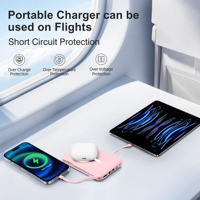Alt view image 7 of 7 - for Magsafe Power Bank, 10000mAh Magnetic Power Bank with USB-C Cable and PD 20W USB C Fast Charging LED Display, Wireless Portable Charger for iPhone 17/16/15/14/13/12/Pro/Pro Max