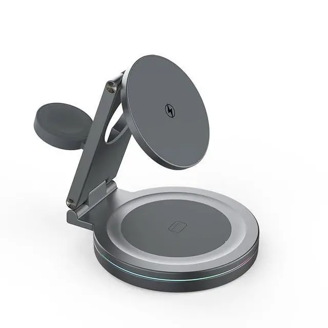 Alt view image 2 of 7 - Foldable 3 in 1 Wireless Charging Station for Apple Compatible with Magsafe Charger Stand,Magnetic Wireless Charger Station for iPhone 17 Air16 15 14 13 12 Series,Airpods Pro,Apple Watch (Grey)
