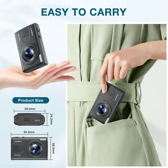 Alt view image 5 of 7 - 4K Digital Camera, 64MP Autofocus Video 18X Zoom 2.4" LCD Screen Vlogging Camera for YouTube, 32GB SD Card USB 2.0 Recharging Li Battery Anti-Shake Compact Camera for Party Beginners, Black