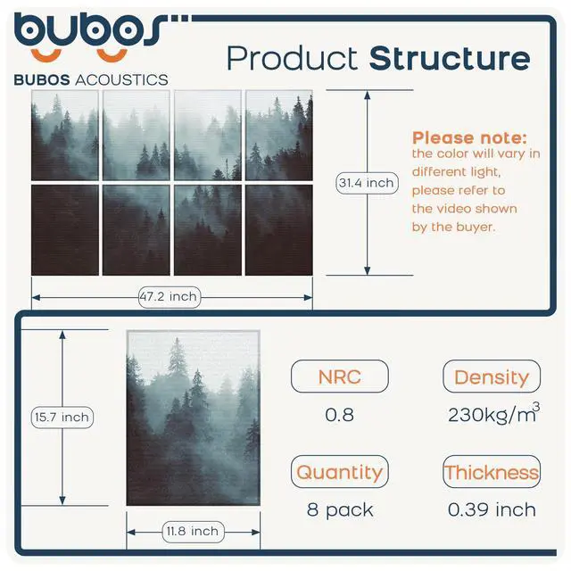 Alt view image 2 of 7 - 8 Pack Acoustic Wall Panels - High-Density Polyester Sound Absorbing Panels, Decorative Print Treatment for Recording Studio & Home Office, Peel and Stick, 16" x 12"