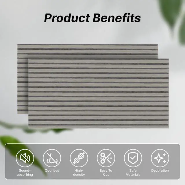 Alt view image 5 of 7 - 2-Pack Acoustic Wood Veneer Wall Panels, 47"x23.6"x0.74" 3D Self-adhesive Panel, Dual-layer Soundproof Tiles for Echo Absorption, Decorative Acoustical Barrier, Grey Wood Finish