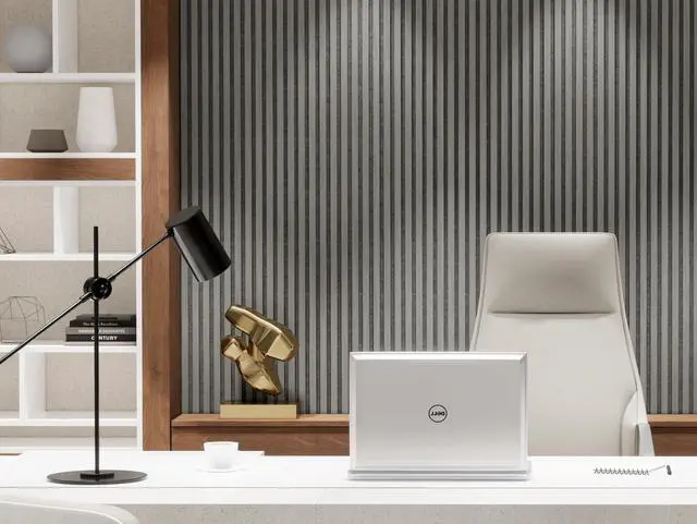 Alt view image 7 of 7 - 2-Pack Acoustic Wood Veneer Wall Panels, 47"x23.6"x0.74" 3D Self-adhesive Panel, Dual-layer Soundproof Tiles for Echo Absorption, Decorative Acoustical Barrier, Grey Wood Finish
