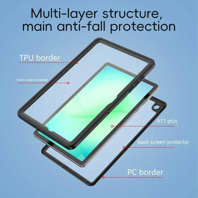 Alt view image 2 of 7 - Waterproof Case for Samsung Galaxy Tab A11 Plus 11 Inch 5G 2025 Case,Built-in Screen Protector/Kickstand/Hand Rope/Full-Body Shockproof Protective Cover for Galaxy Tablet A11+ (Black)