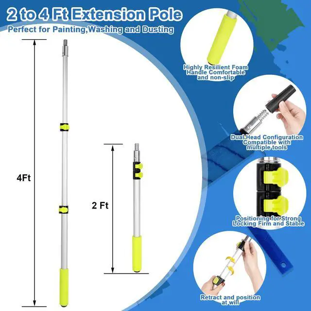 Alt view image 4 of 7 - Paint Roller Kit with Extension Pole, 27 Piece Set, 2 to 4 Ft Pole, 4"9" Paint Rollers, Paint Brushes Set for Professional Painting,House Paint Roller for All Latex and Oil Paints & Stains
