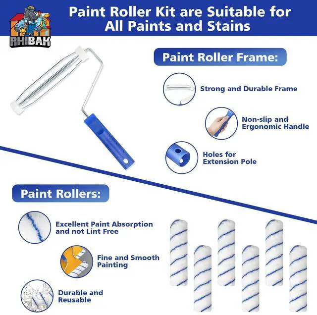 Alt view image 2 of 7 - Paint Roller Kit with Extension Pole, 27 Piece Set, 2 to 4 Ft Pole, 4"9" Paint Rollers, Paint Brushes Set for Professional Painting,House Paint Roller for All Latex and Oil Paints & Stains