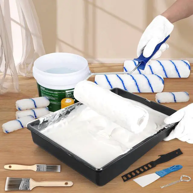 Alt view image 7 of 7 - Paint Roller Kit with Extension Pole, 27 Piece Set, 2 to 4 Ft Pole, 4"9" Paint Rollers, Paint Brushes Set for Professional Painting,House Paint Roller for All Latex and Oil Paints & Stains