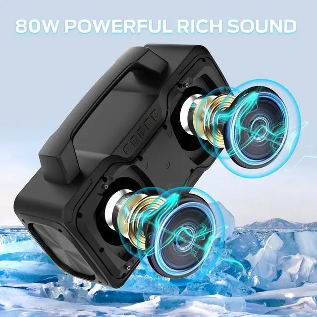 Alt view image 2 of 7 - Bluetooth Speaker, 80W Powerful Portable Wireless Speaker IPX7 Waterproof, Outdoor Loud Speakers with Handle 24H Playtime, Support Microphone AUX USB Suitable for Party, Pool, Karaoke