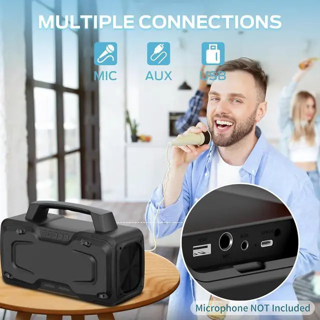 Alt view image 3 of 7 - Bluetooth Speaker, 80W Powerful Portable Wireless Speaker IPX7 Waterproof, Outdoor Loud Speakers with Handle 24H Playtime, Support Microphone AUX USB Suitable for Party, Pool, Karaoke