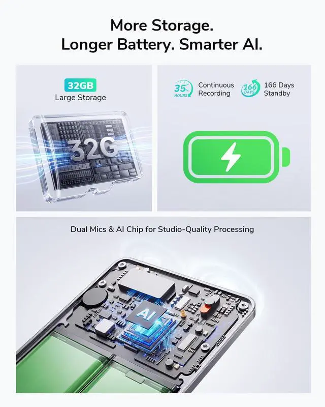 Alt view image 4 of 7 - AI Voice Recorder,Unlimited Transcribe & Summarize,App Control,AI Note Taking Recording Device w/Case,Supports 152 Languages,Magsafe Voice Recorder for Calls,Meetings,Lectures,Interview,Gray