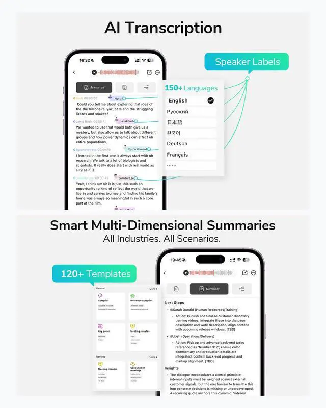 Alt view image 2 of 7 - AI Voice Recorder,Unlimited Transcribe & Summarize,App Control,AI Note Taking Recording Device w/Case,Supports 152 Languages,Magsafe Voice Recorder for Calls,Meetings,Lectures,Interview,Gray