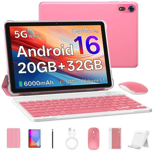 Main image of Tablet 10 Inch, Android 16 Tablet with Keyboard, 20GB RAM + 32GB, Pink