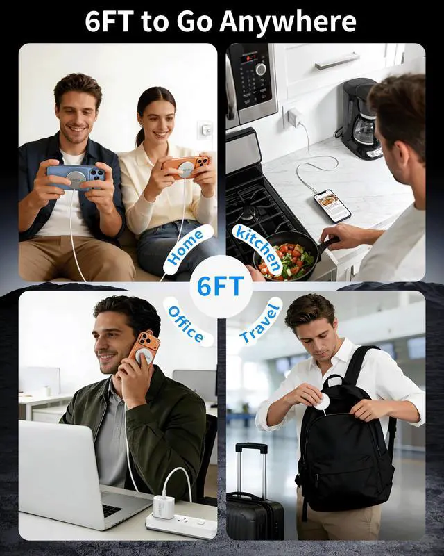 Alt view image 6 of 7 - for Magsafe Charger, 2 Pack 25W Qi2 6FT Magnetic Wireless Fast Charger Pad