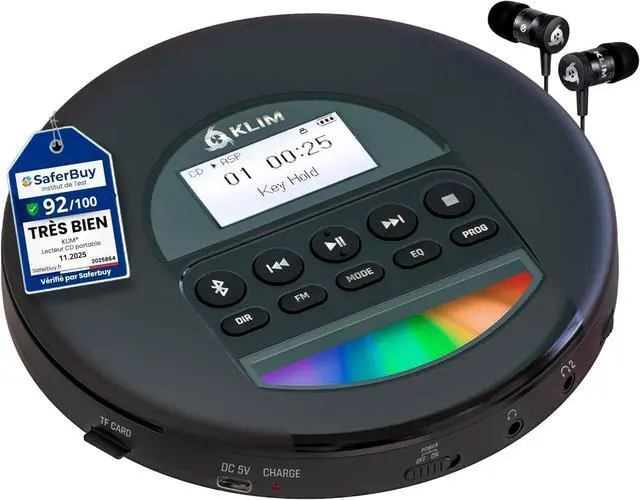 Main image of Nomad - New 2023 - Portable CD Player Walkman with Long-Lasting Battery - with Headphones - Radio FM - Compatible MP3 CD Player Portable - TF Card Radio FM AM Bluetooth - Ideal for Cars - Black