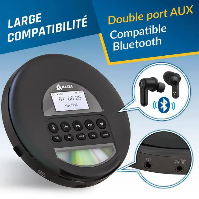 Alt view image 7 of 7 - Nomad - New 2023 - Portable CD Player Walkman with Long-Lasting Battery - with Headphones - Radio FM - Compatible MP3 CD Player Portable - TF Card Radio FM AM Bluetooth - Ideal for Cars - Black