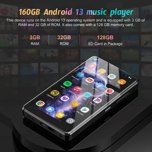 Alt view image 7 of 7 - 96GB MP3 Player with Android 13 OS, 5" MP3 Player with Bluetooth and WiFi, 1080P HD MP4 Player, Music Player Preloaded with Spotify, Audible, and Play Store