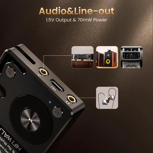 Alt view image 5 of 7 - H2 Hi-Res Bluetooth MP3 Player with 64GB MicroSD Card, Portable Lossless Digital Audio Player with ESS DAC, DSD FLAC Support, USB DAC, Line Out, Physical Controls, Supports up to 512GB