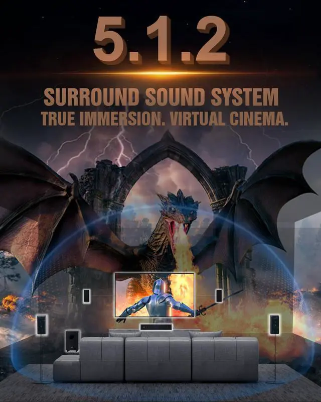 Alt view image 2 of 7 - Surround Sound System for Small Rooms, Compact Smart TV Sound Bars Home Theater w/4 Wired Speakers, Clear Voice & Deep Bass, 5.25'' Wired Subwoofer Soundbar Easy Setup, ARC/OPT/BT, 2026