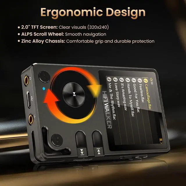 Alt view image 7 of 7 - H2 Hi-Res Bluetooth MP3 Player with 64GB MicroSD Card, Portable Lossless Digital Audio Player with ESS DAC, DSD FLAC Support, USB DAC, Line Out, Physical Controls, Supports up to 512GB