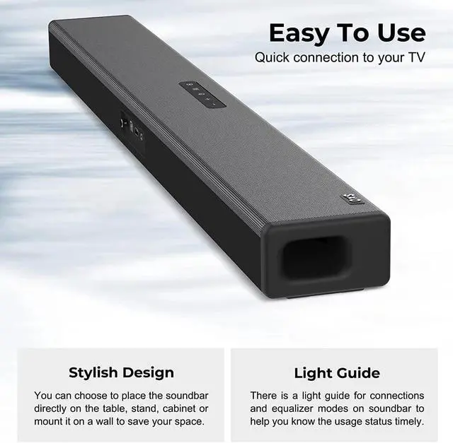 Alt view image 6 of 6 - S3 Sound Bars for TV, Home Theater Audio with Dynamic Bass, 3D Surround Sound System TV Sound Bar, TV Speakers, Bluetooth 5.0/Aux/Optical/Coaxial, 80-Watt, 3Eqs, Wall Mountable, Black