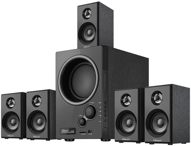 Main image of 5.1 Home Theater Surround Sound System with 5.5-Inch Subwoofer | 200W Peak Power, Five 2.5-Inch Speakers, MDF Cabinets, USB, RCA, AUX and Wireless Audio Inputs