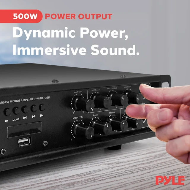 Alt view image 2 of 7 - Bluetooth PA Mixing Amplifier - 500W Home Audio Rack Mount Stereo Power Amplifier, Digital LED Display, USB/AUX/Mic, Optical/Coaxial, AC-3, 70V/100V Output - PMX3500PH