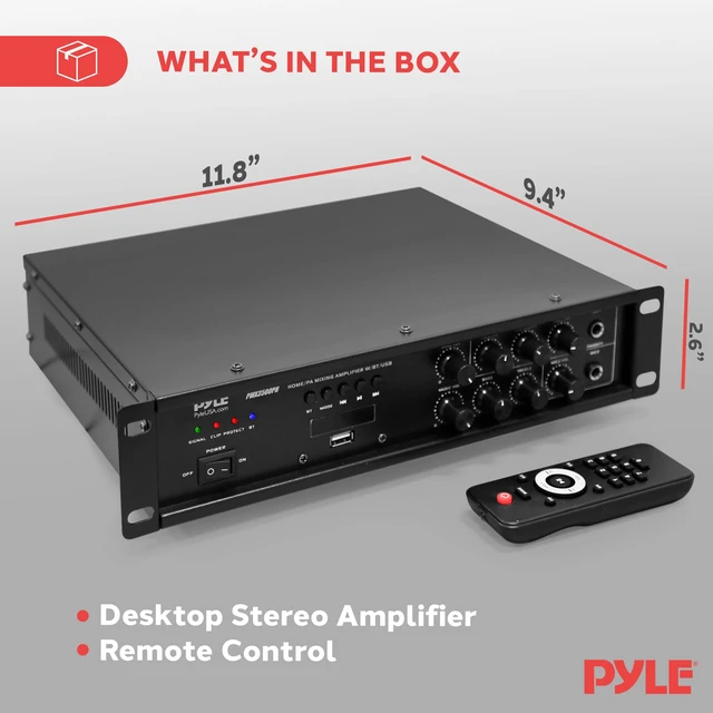 Alt view image 6 of 7 - Bluetooth PA Mixing Amplifier - 500W Home Audio Rack Mount Stereo Power Amplifier, Digital LED Display, USB/AUX/Mic, Optical/Coaxial, AC-3, 70V/100V Output - PMX3500PH