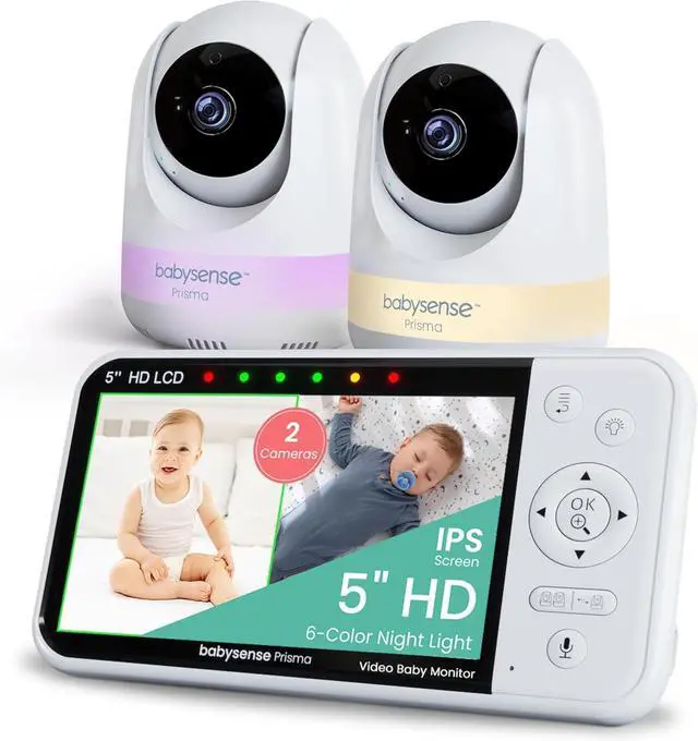 Main image of Prisma Baby Monitor with Camera and Audio, 5 HD Video Baby Monitor with 2 Cameras, 6-Color Night Light, Split Screen, Sound Machine with White Noise & Lullabies, Secure No WiFi