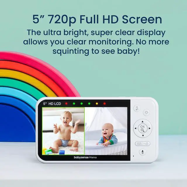 Alt view image 6 of 7 - Prisma Baby Monitor with Camera and Audio, 5 HD Video Baby Monitor with 2 Cameras, 6-Color Night Light, Split Screen, Sound Machine with White Noise & Lullabies, Secure No WiFi