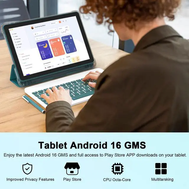 Alt view image 3 of 7 - Android 16 Tablet 10 Inch, 20GB RAM+128GB ROM/ 2TB Expandable, 2.0GHz Octa-core Processor, 1280*800 HD Screen, 5G WiFi6 BT 5.0, 2 in 1 Tablets with Keyboard Case Mouse Stylus, Widevine L1 Blue